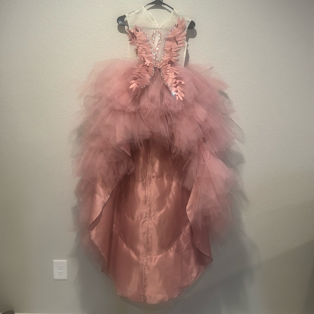 Elegant Swan Crystal Tulle Trail Flower Girl Dress Party Lace Princess Dress